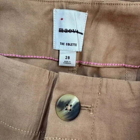 New Anthropologie The Colette Linen Crop Wide Leg Pants Maeve Magic Tan Camel 28 - Picture 6 of 10